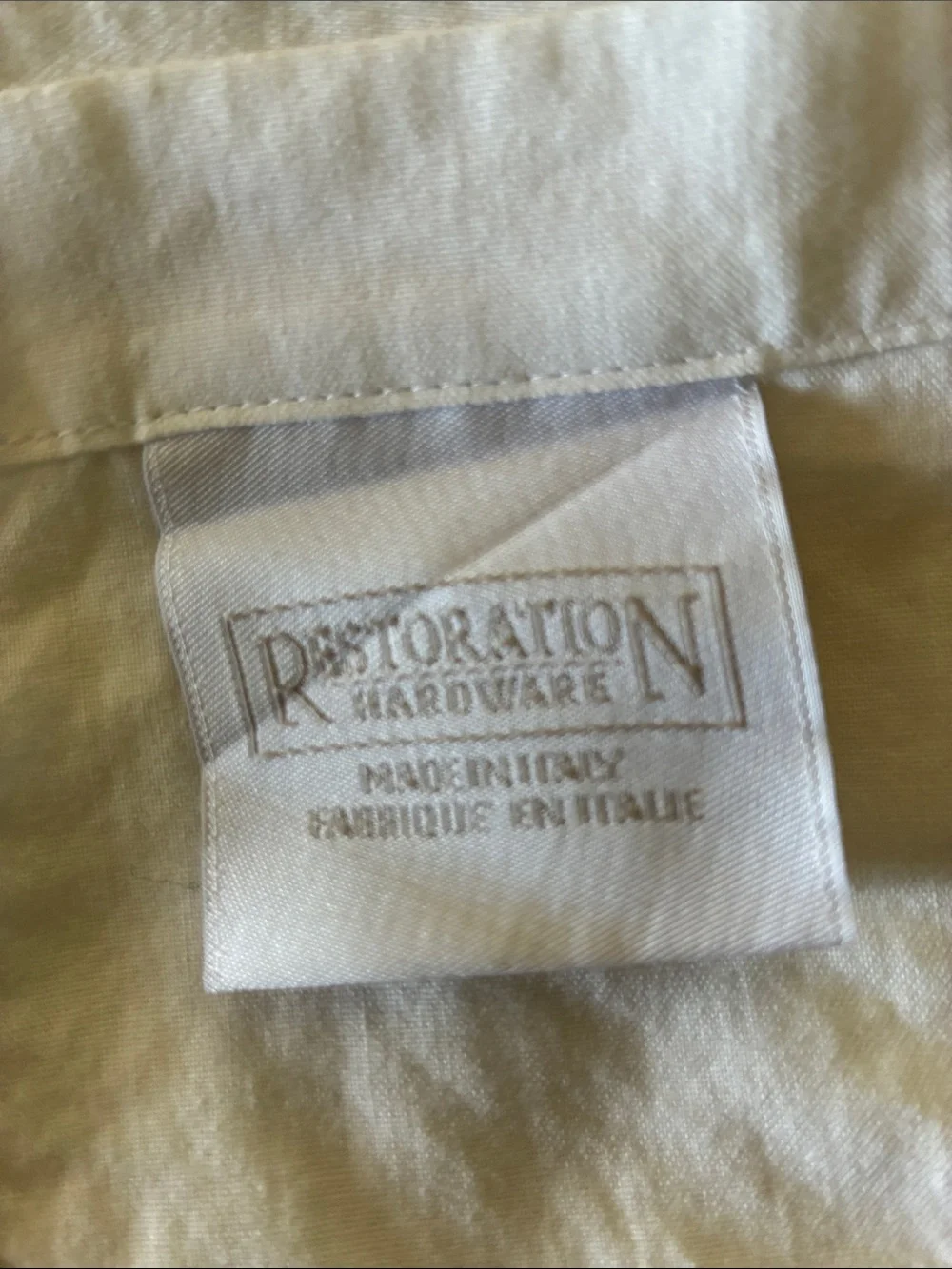 Restoration Hardware White Cotton Shower Curtain with Pale Blue Double Piping